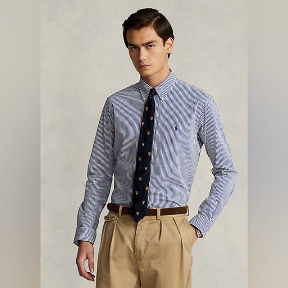 Ralph Lauren Men's Classic Fit Striped Poplin Shirt - Size 15 in Purple/White - Picture 11 of 14